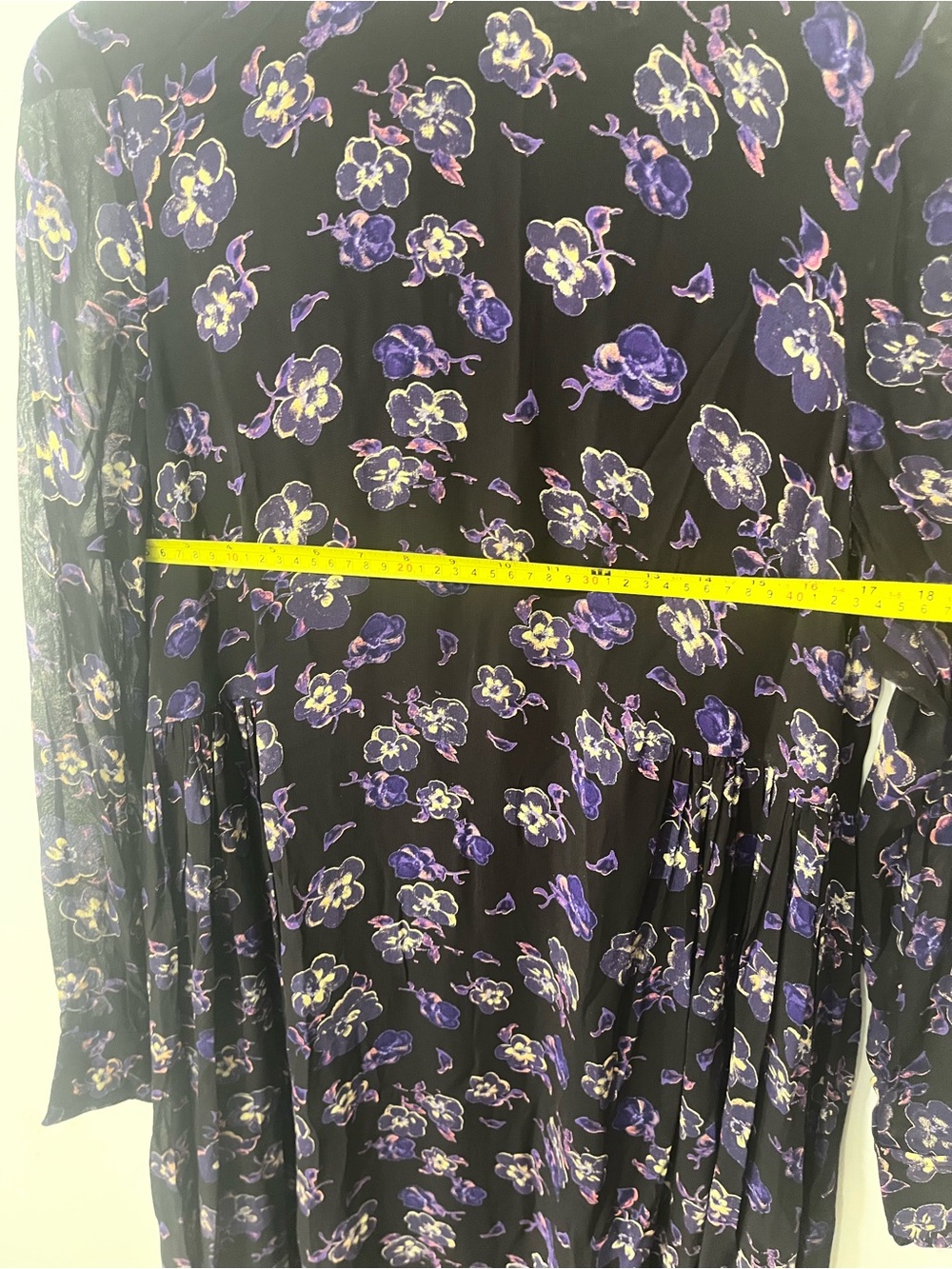 GANNI Floral Midi Dress Black Purple Long Sleeve Size 38/US size 6 - Picture 13 of 14